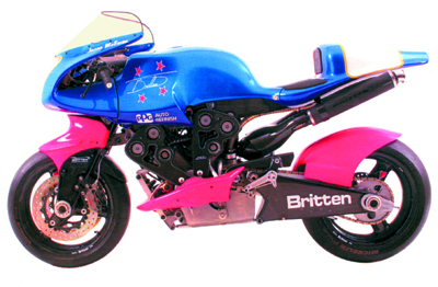 This Britten V1000, a gem in Elings’ collection, is one of 10 that were made by a handful of New Zealanders, including Ken McIntosh in the photos above. In the early 1990s they were the fastest 4-stroke motorcycles in the world. All the body, including the wheels, is carbon fiber. John Britten designed the motorcycle.